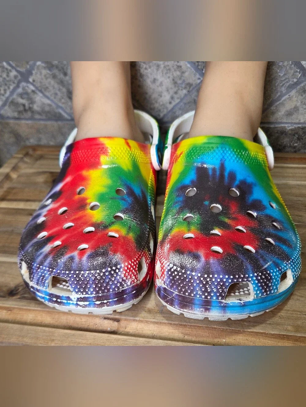 Crocs Baya Classic Tie Dye Unisex Clogs Slip On Shoes Multicolor White Sz W9 M7